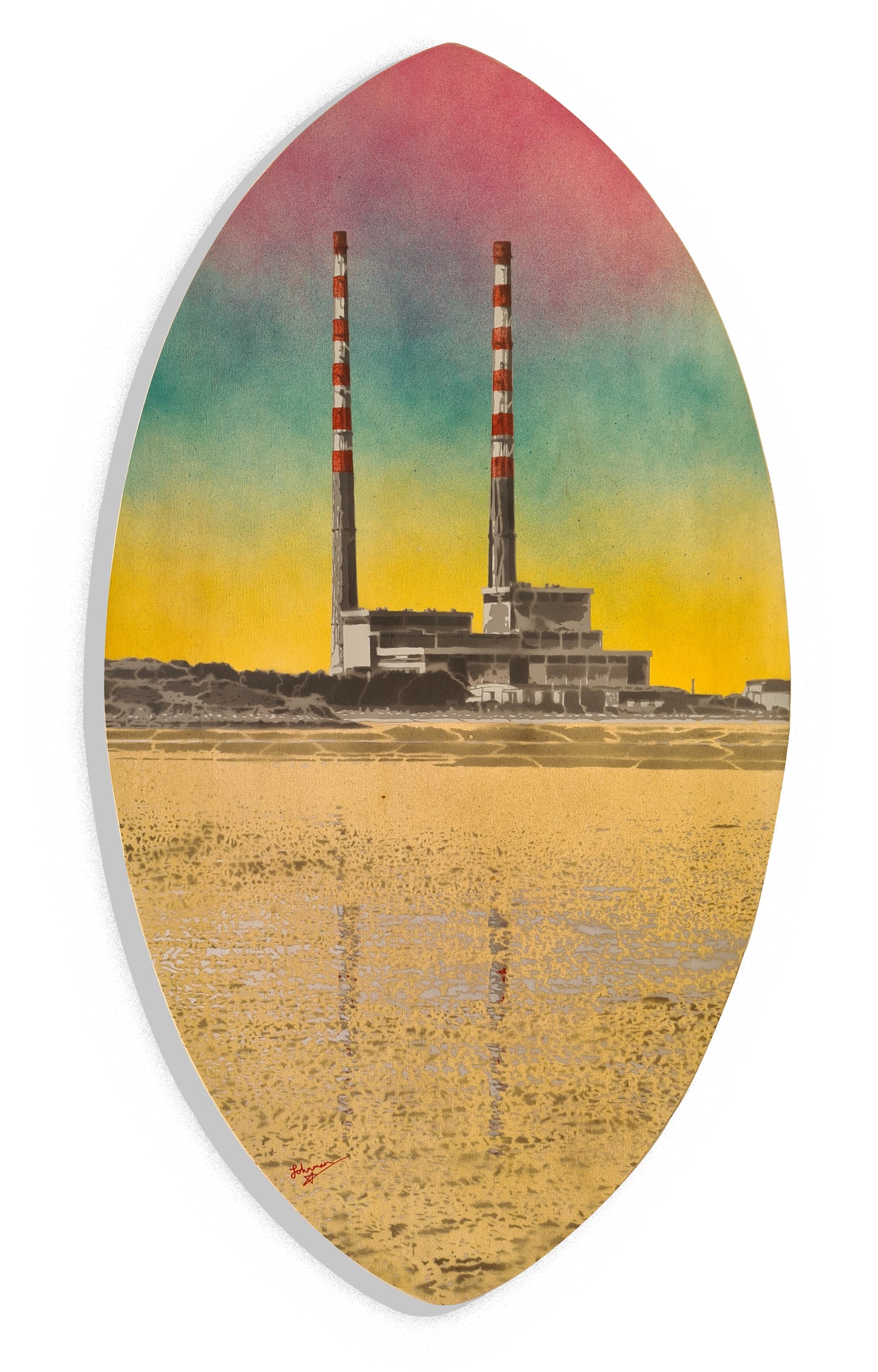 Poolbeg (Spray paint on wooden skimboard)